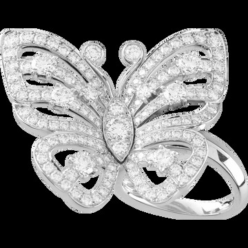 Кольцо на два пальца Flying Butterfly, белое золото, бриллианты