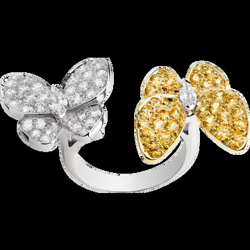 Кольцо на два пальца Two Butterflies, желтое золото, желтые сапфиры, белое золото, бриллианты