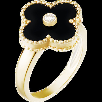 Кольцо Vintage Alhambra, желтое золото, оникс, бриллиант