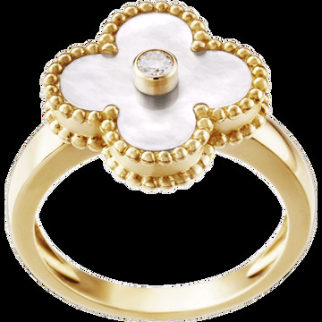 Кольцо Vintage Alhambra, желтое золото, белый перламутр, бриллиант