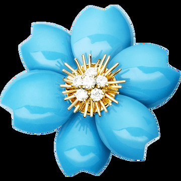 Брошь Rose de Noël, модель среднего размера, желтое золото, бирюза, бриллианты