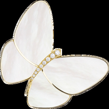 Брошь Butterfly, желтое золото, белый перламутр, бриллианты