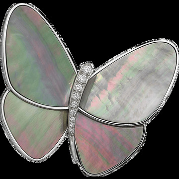 Брошь Butterfly, белое золото, серый перламутр, бриллианты