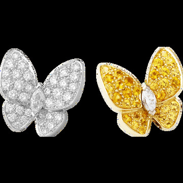 Серьги Two Butterflies, желтое золото, желтые сапфиры, белое золото, бриллианты
