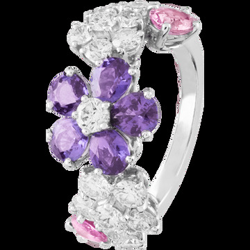 Кольцо Folie des Prés, белое золото, цветные сапфиры, бриллианты