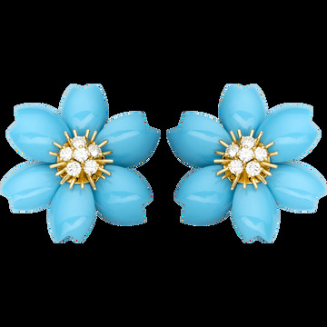 Серьги Rose de Noël, маленькая модель, желтое золото, бирюза, бриллианты