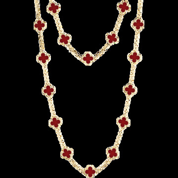 Длинное колье Vintage Alhambra, 20 мотивов, желтое золото, корнеол