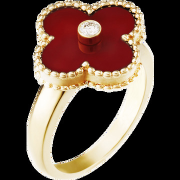 Кольцо Vintage Alhambra, желтое золото, корнеол, бриллиант