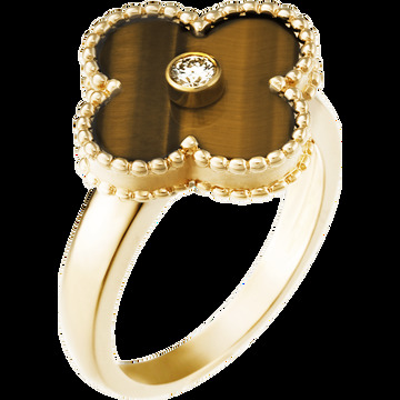 Кольцо Vintage Alhambra, желтое золото, тигровый глаз, бриллианты