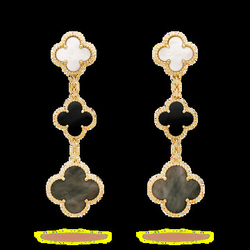 Серьги Magic Alhambra, 3 мотива, желтое золото, перламутр, оникс