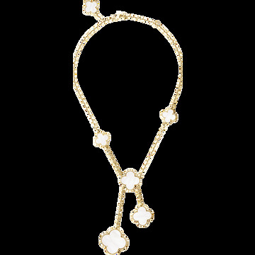 Колье Magic Alhambra, 6 мотивов, желтое золото, белый перламутр