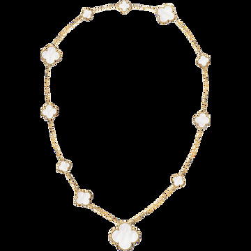 Длинное колье Magic Alhambra, 11 мотивов, желтое золото, белый перламутр