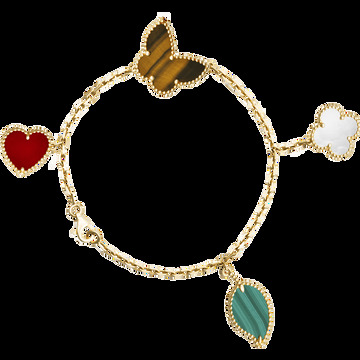 Браслет Lucky Alhambra, 4 мотива, желтое золото, сочетание камней