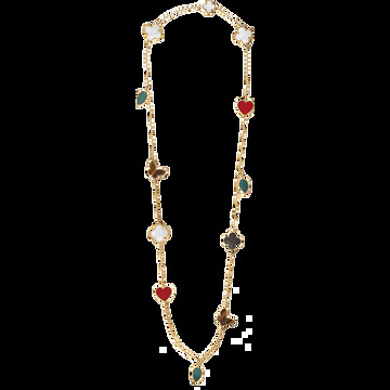 Длинное колье Lucky Alhambra, 12 мотивов, желтое золото, сочетание камней