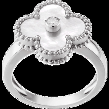 Кольцо Vintage Alhambra, белое золото, белый перламутр, бриллиант