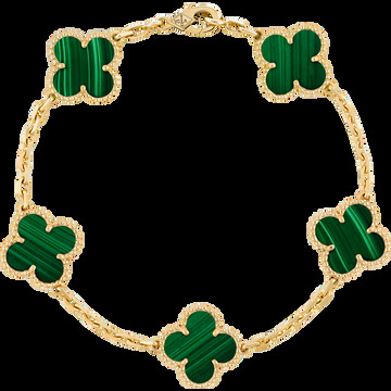 Браслет Vintage Alhambra, 5 мотивов, желтое золото, малахит