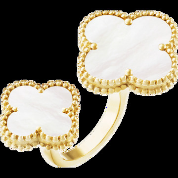 Кольцо на два пальца Magic Alhambra, желтое золото, белый перламутр