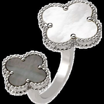 Кольцо на два пальца Magic Alhambra, белое золото, белый и серый перламутр