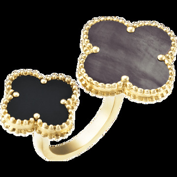 Кольцо на два пальца Magic Alhambra, желтое золото, серый перламутр, оникс