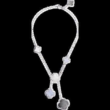 Колье Magic Alhambra, 6 мотивов, белое золото, перламутр, халцедон