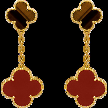 Серьги Magic Alhambra, 2 мотива, желтое золото, тигровый глаз, корнеол