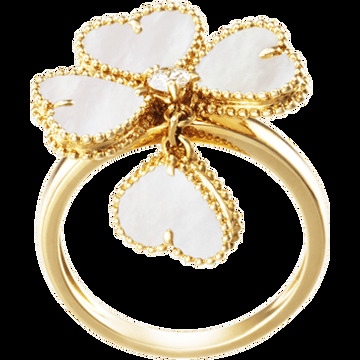 Кольцо Sweet Alhambra Effeuillage, желтое золото, белый перламутр, бриллиант