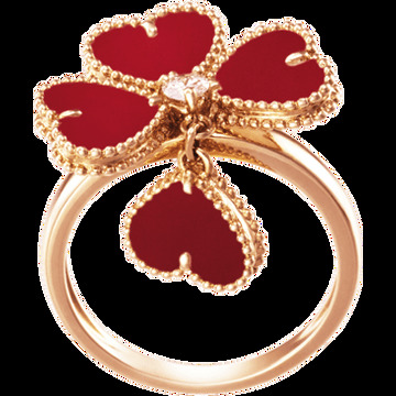 Кольцо Sweet Alhambra Effeuillage, розовое золото, корнеол, бриллиант
