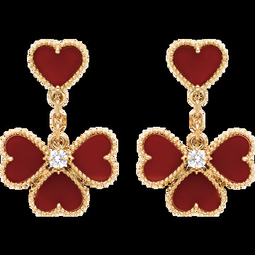 Серьги Sweet Alhambra Effeuillage, розовое золото, корнеол, бриллиант