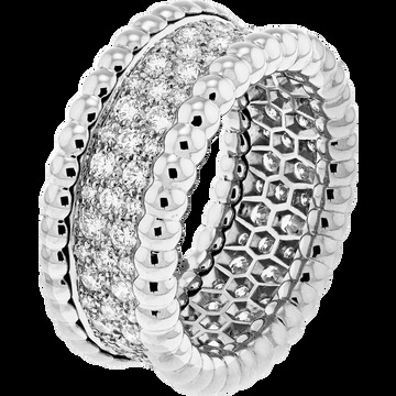 Кольцо Perlée diamants, 3 ряда, белое золото, бриллианты.