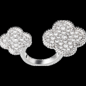 Кольцо на два пальца Magic Alhambra, белое золото, бриллианты