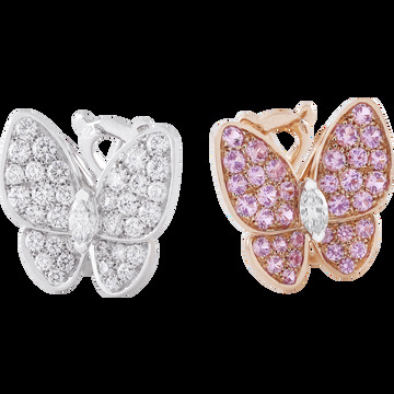 Серьги Two Butterflies, розовое золото, розовые сапфиры, белое золото, бриллианты