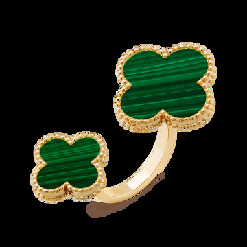 Кольцо на два пальца Magic Alhambra, желтое золото, малахит