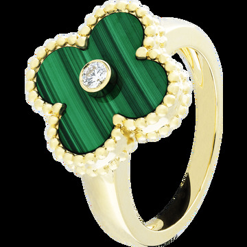 Кольцо Vintage Alhambra, желтое золото, малахит, бриллиант