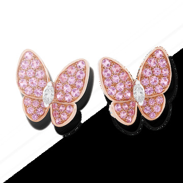 Симметричные серьги Two Butterflies, розовое золото, розовые сапфиры, белое золото, бриллианты