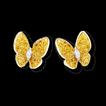 Симметричные серьги Two Butterflies, желтое золото, желтые сапфиры, белое золото, бриллианты
