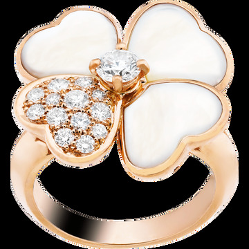 Кольцо Cosmos, модель среднего размера, розовое золото, белый перламутр, бриллианты