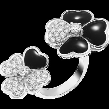 Кольцо на два пальца Cosmos, белое золото, оникс, бриллианты