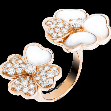 Кольцо на два пальца Cosmos, розовое золото, белый перламутр, бриллианты