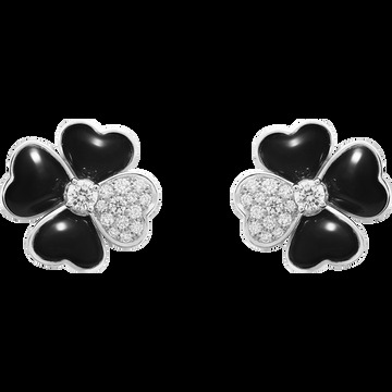 Серьги Cosmos, модель среднего размера, белое золото, оникс, бриллианты