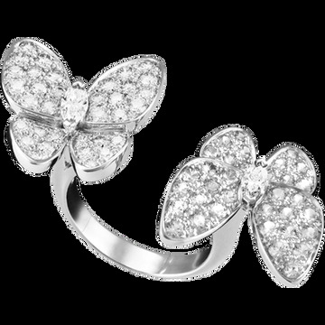 Кольцо на два пальца Two Butterflies, белое золото, бриллианты