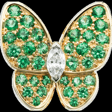 Серьга Two Butterfly, желтое золото, цавориты, белое золото, бриллианты