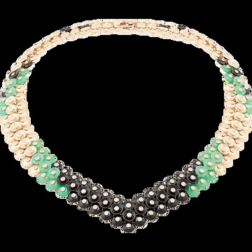 Колье Bouton d'or, желтое золото, хризопраз, оникс, бриллианты