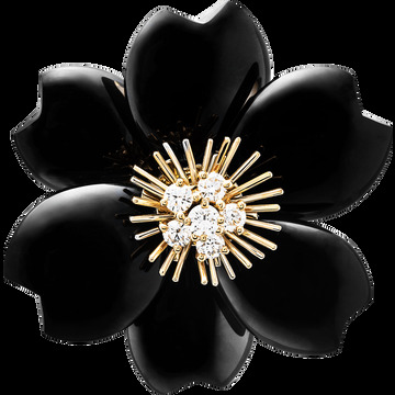 Брошь Rose de Noël, модель среднего размера, желтое золото, оникс, бриллианты