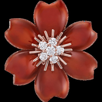 Брошь-подвеска Rose de Noël, маленькая модель, розовое золото, сердолик, бриллианты