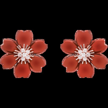 Серьги Rose de Noël, маленькая модель, розовое золото, сердолик, бриллианты