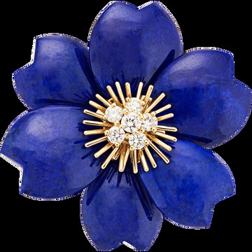 Брошь Rose de Noël, модель среднего размера, желтое золото, лазурит, бриллианты