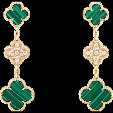 Серьги Magic Alhambra, 3 мотива, желтое золото, малахит, бриллианты круглой огранки