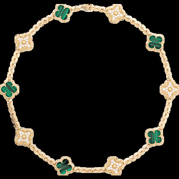 Колье Vintage Alhambra, 10 мотивов, желтое золото, малахит, бриллианты