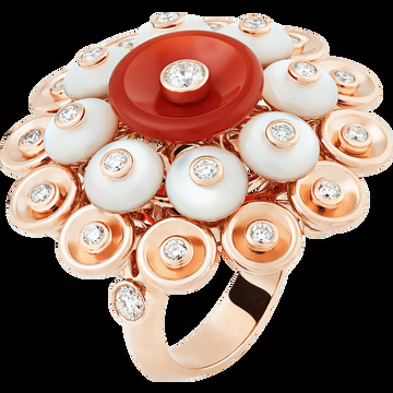 Кольцо Bouton d'or, розовое золото, сердолик, белый перламутр, бриллианты