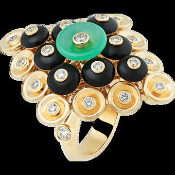 Кольцо Bouton d'or, желтое золото, хризопраз, оникс, бриллианты